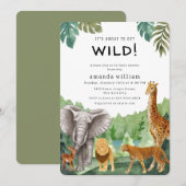 Invitation Faune Jungle Sarafi Animaux Fête de Naissance de B (Devant / Derrière)