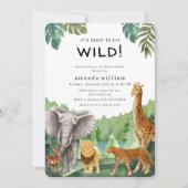 Invitation Faune Jungle Sarafi Animaux Fête de Naissance de B (Devant)