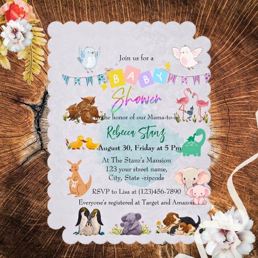 Invitation Faune mignonne Mama-Baby Thème Baby shower Invitat