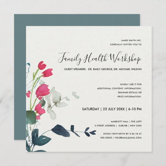 INVITATION FAUNE VERTE ROSE EUCALYPTUS WREATH WORKSHOP (Devant / Derrière)