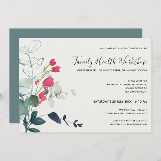 INVITATION FAUNE VERTE ROSE EUCALYPTUS WREATH WORKSHOP (Devant / Derrière)