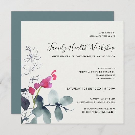INVITATION FAUNE VERTE ROSE EUCALYPTUS WREATH WORKSHOP (Devant / Derrière)