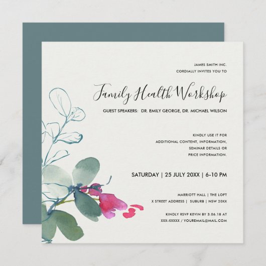 INVITATION FAUNE VERTE ROSE EUCALYPTUS WREATH WORKSHOP (Devant / Derrière)