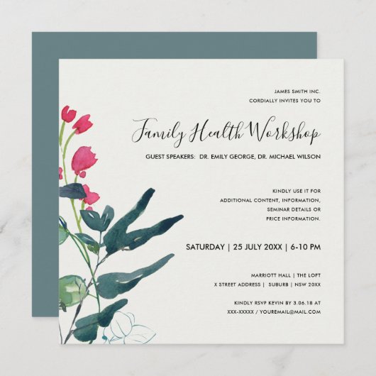 INVITATION FAUNE VERTE ROSE EUCALYPTUS WREATH WORKSHOP (Devant / Derrière)