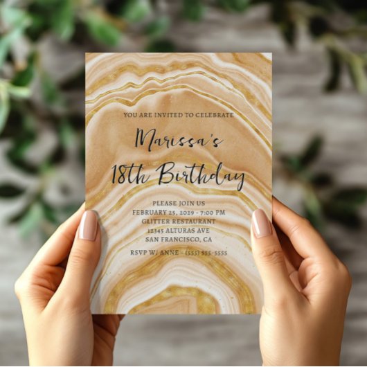 Invitation Fausse Agate Dorée 18e Anniversaire