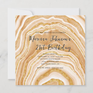 Invitation Fausse Agate Dorée 21e Anniversaire