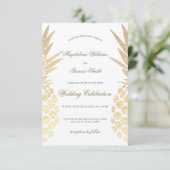 Invitation fausse feuille d'or ananas élégant mariage (Debout devant)