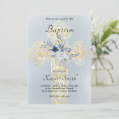 Invitation fausse feuille d'or Saint-Croix Baptême catholique (Debout devant)