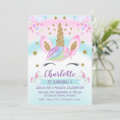 Invitation fausse Gold Unicorn Rainbow 1er anniversaire Invit (Debout devant)