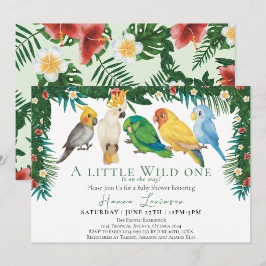 Invitation Fauve Tropical Fête de Naissance Exotiques Perroqu (Devant / Derrière)