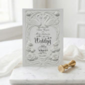 Invitation Faux 3D Embossed White Swan Floral Formal Wedding