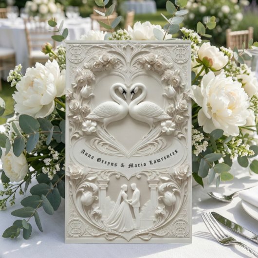 Invitation Faux 3D Sculpted Plaster Effect Ivory Wedding 