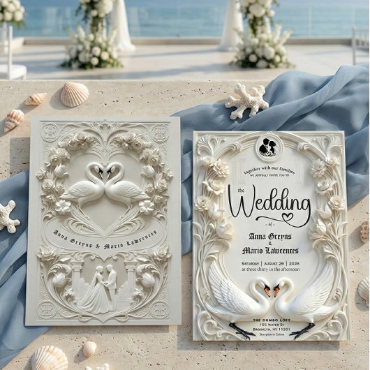 Invitation Faux 3D Sculpted Plaster Effect Ivory Wedding 
