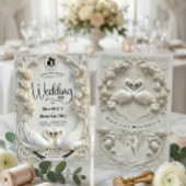 Invitation Faux 3D Sculpted Plaster Effect Ivory Wedding 