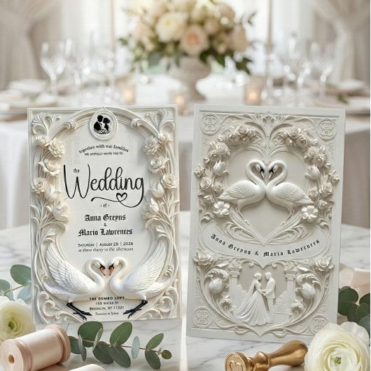 Invitation Faux 3D Sculpted Plaster Effect Ivory Wedding 
