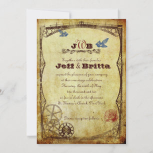 Invitation Faux Antique Gold Victorian Steampunk Mariage