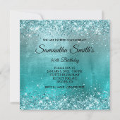 Invitation Faux Aqua Parties scintillant bleue et Foil 40e an (Devant)