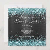 Invitation Faux Aqua Parties scintillant et Black Foil 40e an (Devant)