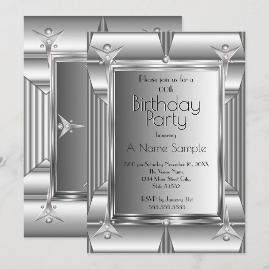 Invitation Faux Argent Chrome Revêtement métallique Anniversa (Devant / Derrière)