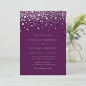 Invitation Faux Argent Foil Confetti Dots Mariage violet (Debout devant)