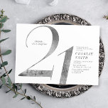 Invitation Faux argent minimaliste moderne 21e anniversaire<br><div class="desc">L'invitation minimaliste moderne 21ème anniversaire comprend un faux film argenté numéro 21 et les détails de votre fête en police serif classique et couleur grise,  simple et élégant,  grande surprise invitation d'anniversaire adulte. la couleur arrière - plan peut être changée à n'importe quelle couleur de votre choix.</div>