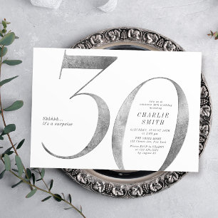 Invitation Faux argent minimaliste moderne 30e anniversaire
