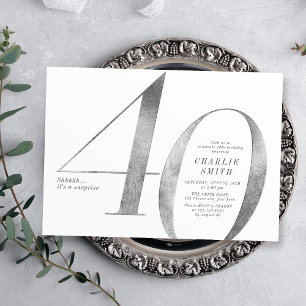 Invitation Faux argent minimaliste moderne 40e anniversaire