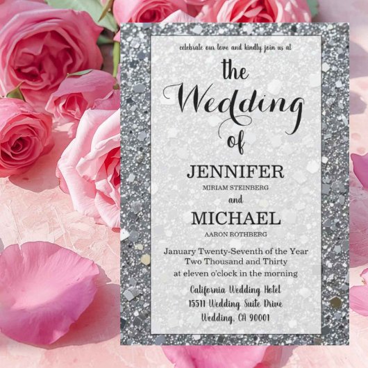Invitation Faux Argent Pailleté | Mariage Luxe Code QR