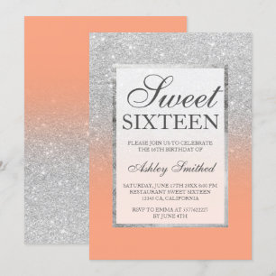 Invitation Faux argent parties scintillant chic orange élégan