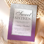 Invitation Faux argent parties scintillant élégante violet do<br><div class="desc">Une douche à parties scintillant fausse argent moderne, assez chic et élégante ombre avec bloc couleur violet océan Sweet 16 anniversaire invitation avec motif argent ombre fondu sur un arrière - plan océanique violet avec et élégant cadre argent Parfait pour un Sweet sixteen princesse, parfait pour elle, la fashionista qui...</div>