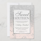 Invitation Faux argent parties scintillant marbre rose élégan (Devant)