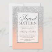 Invitation Faux argent parties scintillant pêche saumon chic (Devant)