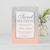 Invitation Faux argent parties scintillant pêche saumon chic (Debout devant)