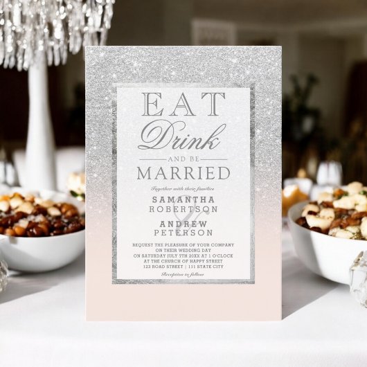 Invitation Faux argent parties scintillant rose pâle boisson 