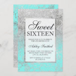 Invitation Faux argent parties scintillant turquoise floral c<br><div class="desc">Une douche florale parties scintillant moderne, assez chic et élégante en faux argent à l’ombre avec bloc de couleur turquoise de l’océan Admirez l’invitation à la fête de 16 ans avec un motif à l’ombre d’argent qui se détache sur un arrière - plan turquoise avec un cadre argenté élégant Parfait...</div>