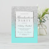 Invitation Faux argent parties scintillant turquoise Graduati (Debout devant)