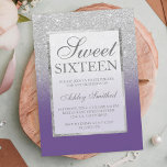 Invitation Faux argent parties scintillant violet élégant chi<br><div class="desc">Une douche à parties scintillant en faux argent moderne,  assez chic et élégante ombre avec bloc violet violet violet violet doux invitation à la fête de 16 ans avec et élégant cadre argent Parfait pour un Sweet sixteen princesse.</div>