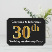 Invitation Faux aspect or 30e fête d'anniversaire de mariage (Debout devant)