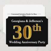 Invitation Faux aspect or 30e fête d'anniversaire de mariage (Devant / Derrière)