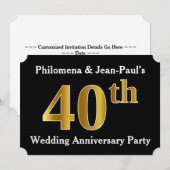Invitation Faux aspect or 40e fête d'anniversaire de mariage (Devant / Derrière)