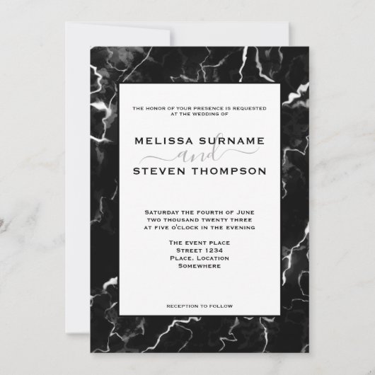 Invitation Faux aspect texture marbre noir Mariage (Devant)