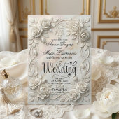 Invitation Faux Bas-Relief Floral en Relief Classique 3D