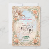Invitation Faux Bas-Relief Marbre et Ange à Chérubin Mariage (Devant)