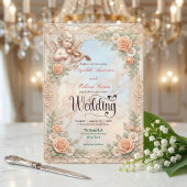 Invitation Faux Bas-Relief Marbre et Ange à Chérubin Mariage