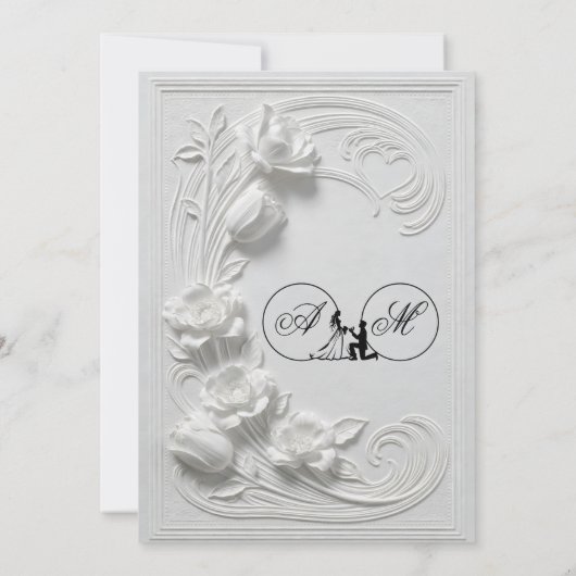 Invitation Faux Bas Relief Swans Heart Classical Wedding (Dos)