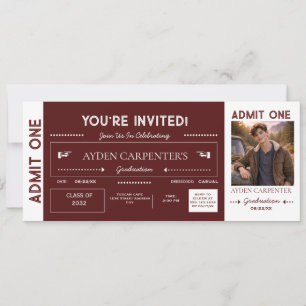 Invitation Faux Billet de remise des diplômes Marron et Blanc