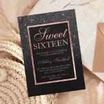 Invitation Faux black glitter elegant rose gold chic Sweet 16<br><div class="desc">A modern,  pretty chic and elegant faux black glitter shower ombre with black color block Sweet 16 birthday party invitation with rose gold ombre pattern. Perfect for a princess Sweet sixteen,  perfect  for her,  the fashionista who loves modern pattern and glam</div>