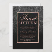 Invitation Faux black glitter elegant rose gold chic Sweet 16 (Devant)
