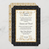 Invitation Faux Black Gold Parties scintillant Damask Style d (Devant / Derrière)