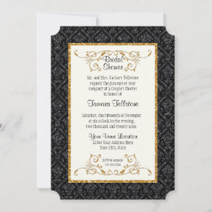 Invitation Faux Black Gold Parties scintillant Damask Style d